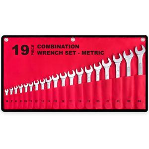 19-Piece Complete Metric Combination Wrench Set in Roll-up Pouch, No Skipped Metric Sizes 6mm - 24mm | Best Value Wrench Set, Ideal for General Household, Garage, Workshop, Auto Repairs, Emergency