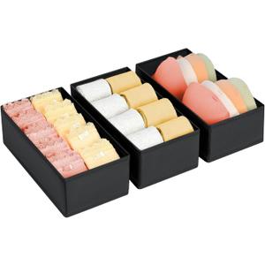 DIMJ Drawer Organizer - Small Clothes Organizer Set of 3, Drawer Dividers for Baby Clothes, Underwear, Socks, Bra, Belt, Tie - Black