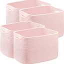 Pink Storage Bins 4 Pack Rectangular Rope Basket for Shelves for Baby Nursery Organization 12.7"Lx9"Wx7.9"H