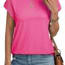 SHEWIN Womens Summer Tops Crewneck Short Sleeve T Shirts Casual Patchwork Hollow Out Loose Tank Top (Pink, XL)