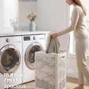SONGMICS Laundry Hamper with Lid, Plastic Laundry Basket, 19.8 Gallons (75 L), Slim Storage Basket, for Bathroom, Bedroom, Cappuccino Beige URLH021L101