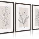Neutral Botanical Prints Wall Art Decor Plant Minimalist Canvas Pictures Vintage Beige Wall Art Modern Farmhouse Line Poster Boho Abstract Painting Artwork for Bedroom 12x16 Inch Wood Framed Set of 3