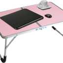 Foldable Laptop Table, Bed Desk, Breakfast Serving Bed Tray, Portable Mini Picnic Table & Ultra Lightweight, Folds in Half with Inner Storage Space (Pink)