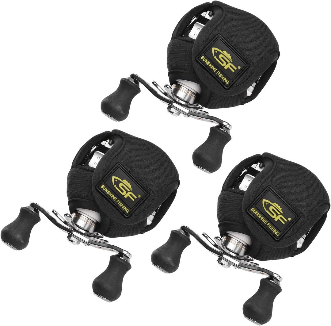 SF Low Profile Casting Reel Cover Black Baitcast Reel Case Pouch Glove Fits 50 100 200 Series Baitcaster 3PCS