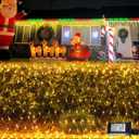 YEGUO Net Lights Outdoor Mesh Lights, 12ft x 5ft 360 LED Warm White Christmas Light Outdoor Waterproof, 8 Modes Connectable Clear Wire Bush Light Plug in