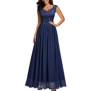 Miusol Women's Sexy Deep V-Neck Sequin Lace Double Sleeveless Evening Party Maxi Dress (Blue, XXL)