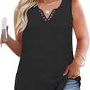 VISLILY Plus-Size-Tank-Tops for Women Cute Ring Hole V Neck Sleeveless Shirts Trendy Summer Blouses Casual Loose Fit Tunics Size 1XL