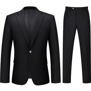 Mens Suit 2 Piece Suits for Men One Button Slim Fit Solid Jacket & Pants Tuxedo Set Business Wedding Party: Size: 42R/L