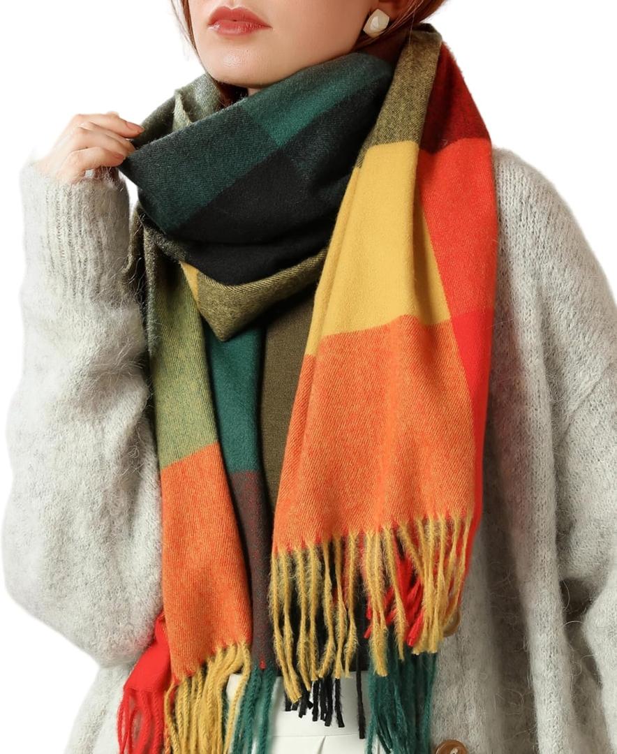 Womens Scarf Winter Blanket Large Scarves Thick Soft Warm Plaid Chunky Scarfs (E-mix Yellow Green)