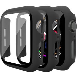 Mugust 3 Pack Case for Apple Watch Series 3 42mm Hard PC Case with Tempered Glass Screen Protector Waterproof Anti-Scratch HD Ultra-Thin Full Protective Cover for iWatch 42mm (Black)