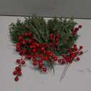 Watayo 60 Pcs Christmas Artificial Pine Branches with Red Berry Stems, 10.5" Faux Evergreen Norfolk Pine Cypress Leaves Stems, Fake Foliage Pine Needles Picks for DIY Craft Garland Home Decor