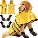 Dog Raincoat and Shoes for Weighing 35-50lbs, Spring Summer Waterproof Dogs Boots & Paw Protectors, Adjustable Pet Poncho with Leash Hole for Large Medium Small Dogs, Yellow(Single Side) L