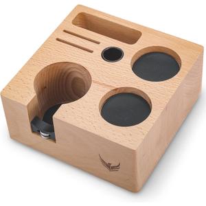 Espresso Tamping Station 54mm for Breville Accessories  Portafilter Holder with Tamper, Distributor, Dosing Funnel, WDT Tool & Puck Screen Slots (54mm Beech Wood)