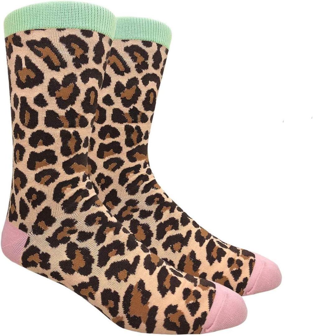 SOCKZ-88 - Mens Novelty Leopard Print Socks (One Size, Taupe Black)