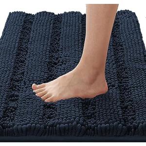 H.VERSAILTEX Bath Rugs for Bathroom Non Slip Bath Mats Extra Thick Chenille Striped Rug 20" x 32" Absorbent Non Skid Fluffy Soft Shaggy Washable Dry Fast Plush Mat for Indoor, Bath Room, Tub - Navy