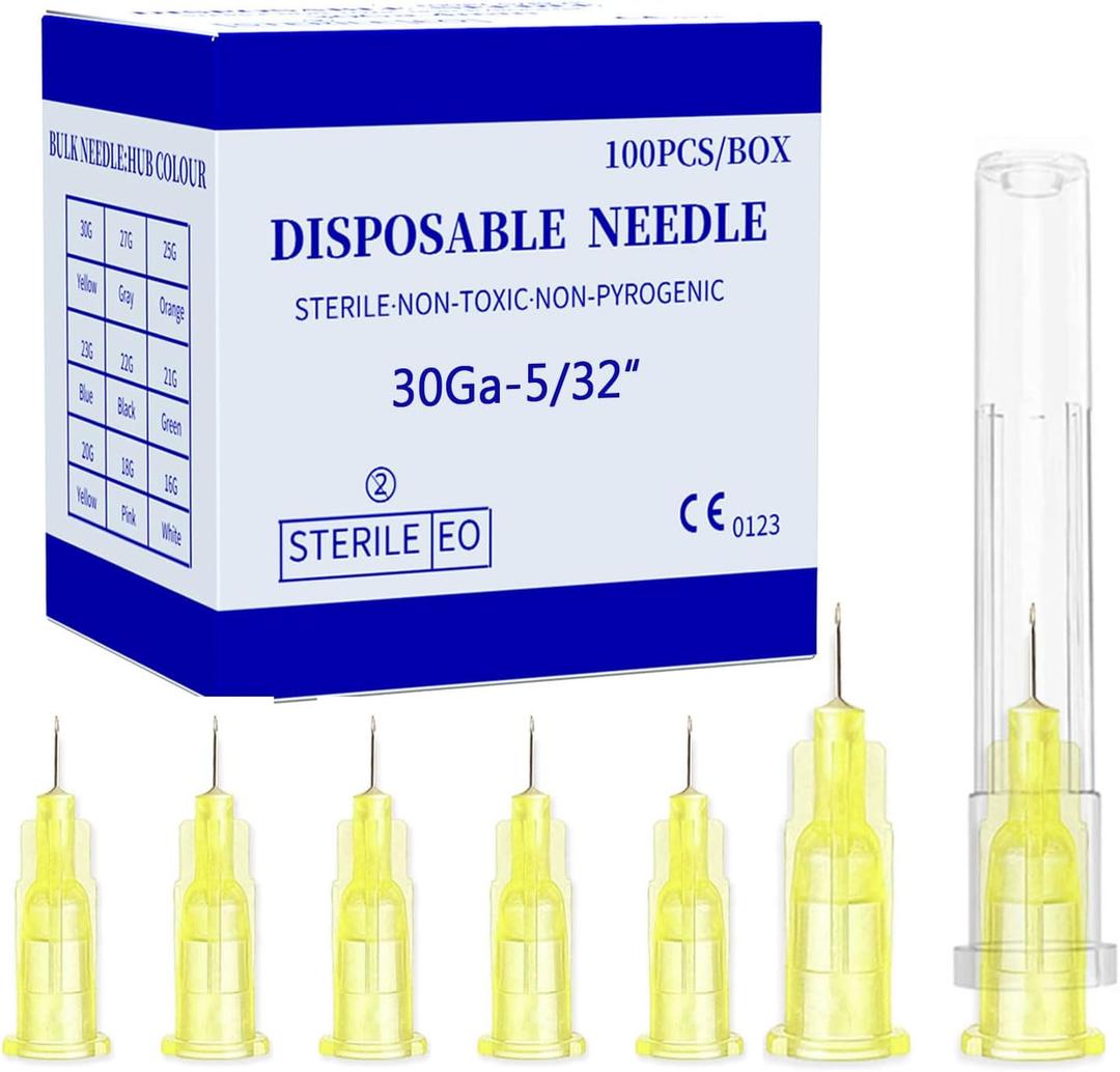 Disposable Luer Lock Needle 30Ga 4mm 100Pack(30Ga-4mm)