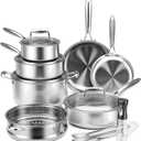 Stainless Steel Cookware Set - VONIKI Tri-ply Stainless Pots And Pans Set with Steamer Basket, Non Toxic Induction Cookware, Kitchen Cookware Sets PFOA & PTFE Free, Dishwasher and Oven Safe