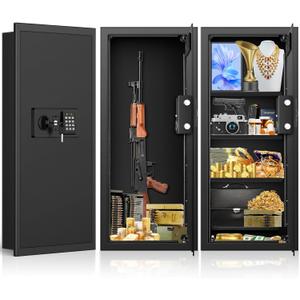 33.46" Tall Sturdy Wall Safes Between the Studs 16" Centers, Fireproof in Wall Safe with Removable Shelf, Combination Lock Hidden Safe for Money Jewelry Passport Documents