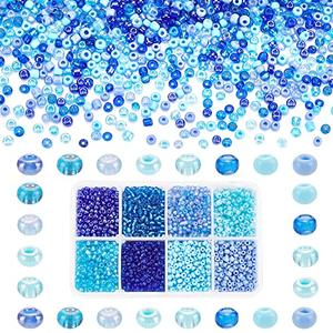 PH PandaHall 3600pcs 3mm Seed Beads, 8/0 Blue Waist Beads 8 Colors Ocean Sea Blue Friendship Craft Beads Small Pony Bead Mini Spacer Bead for Friendship Bracelet Making Summer Seaside Beading Weaving
