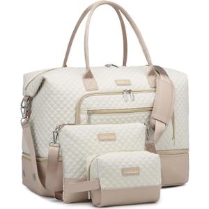 CLOKARS Weekender Bags for Women, Travel Duffle Bag Carry On Overnight Bag with Cosmetics Bag and Crossbody Purse for Gym Hospital, Gifts for Women, Beige Pink