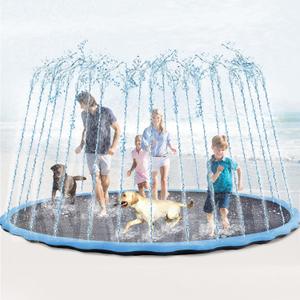 Lewtemi 10 ft Extra Large Non-Slip Splash Pad 120" for Adult Kids and Dog, Giant Thicken Sprinkler Pool Summer Outdoor Toys Fun Backyard Fountain Play Mat for Family Pet Dog (Blue, Cute Style)