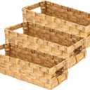Toilet Paper Basket Set of 3  Water Hyacinth Wicker Basket with Handles, Bathroom Storage for Back of Toilet Tank, Natural Toilet Basket Organizer, Plain Weave Style