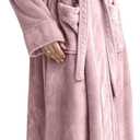 Flygo Womens Fuzzy Plush Long Hooded Robe Full Length Flannel Fleece Bathrobe Warm Housecoat (Medium, Dusty Pink)