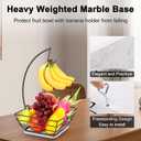 Livabber Countertop Fruit Basket Bowl with Banana Hanger, Modern Standing Fruit Vegetable Bowl Storage, with Banana Tree Holder for Kitchen Dinning Table (Square Marble, Black)
