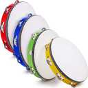 4 Pcs Tambourines for Adults 10 Inch Hand Held Drum Bell Birch Metal Jingles Single Row Wooden Tambourine Rhythm Educational Musical Instrument Percussion for Church KTV Party Gifts