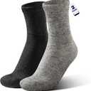 Alpaca Wool Diabetic Socks for Men Women Non Binding Wide Loose Fit Thick Warm Soft Seamless Moisture Breathable (Black+gray)