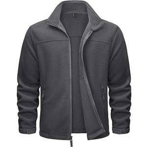 TACVASEN Men's Polar Fleece Jackets Lightweight Soft Winter Thermal Coats Outdoor Windproof Zip Up Jacket with Pockets (L)