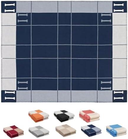 Fcteap h Blanket Soft Throw Blanket Faux Fleece Cashmere Plaid Warm Shawl Thick Knitted Plush Cozy Comfy for Women Throw Blanket for Sofa Couch Bed Queen King Size 55x66 in (Navy Blue)