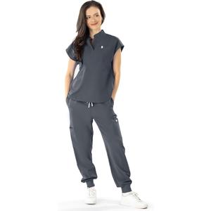 Medical Scrubs for Women Set - Soft Stand-Up Collar Nurse Scrubs Top & Jogger Scrub Pants for Women with 11 Pockets (Gray, M)