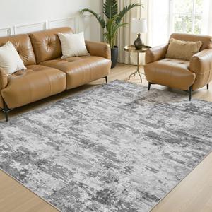 6x9 Washable Area Rugs for Living Room, Non-Slip Soft Large Rugs for Bedroom Dining Room, Modern Abstract Low Pile Stain Resistant Carpet for Laundry Office Home Decor - Dark Gray