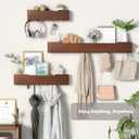 Wall Mounted Coat Rack with Shelf, Wooden Entryway Organizer with Hidden Metal Hooks for Hanging Coats Bags Keys, Modern Floating Shelf for Hallway Bathroom