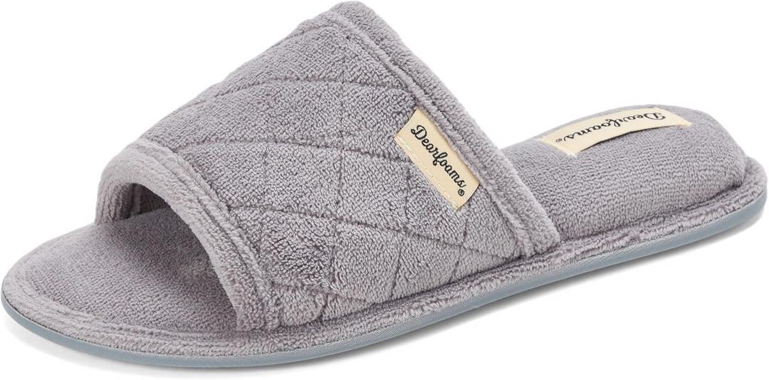 Dearfoams womens Slipper Memory Foam Summer House Shoe Beatrice Terry Slide (Gray), Size L(9-10)