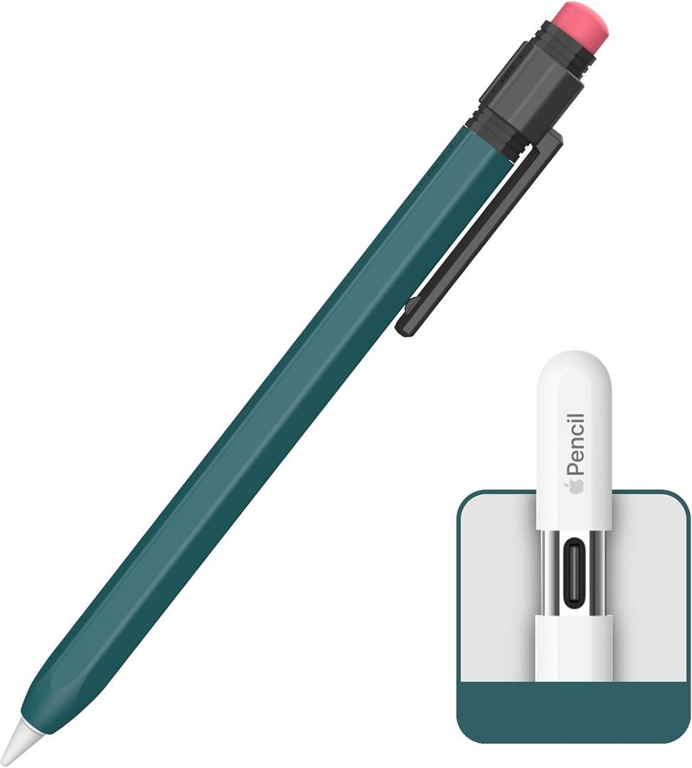 Apple Pencil USB C Case,Silicone Sleeve Protective Cover Perfect Grip Skin Classic Design with Sturdy Clip Compatible with Apple Pencil USB-c for ipad pro (Dark Green)