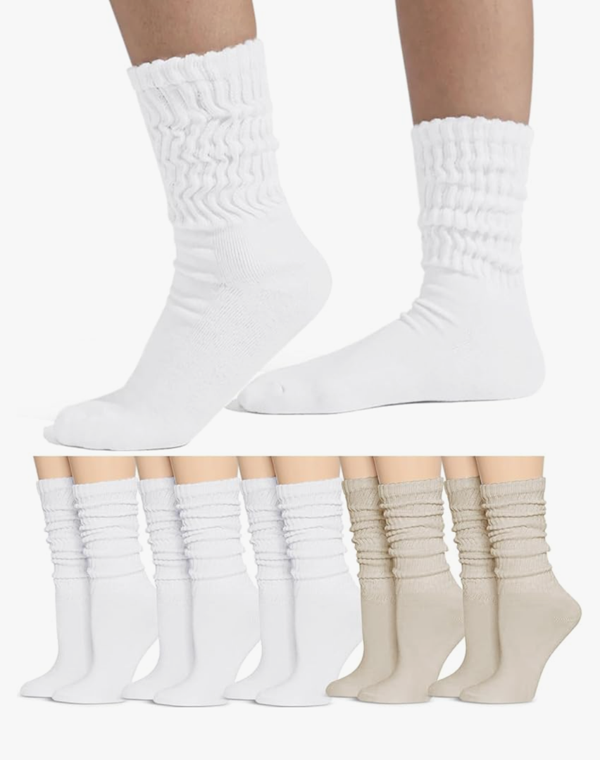 Women Crew Socks Retro Slouch Socks For Women Solid Casual Ribbed Crew Socks Pack of 5