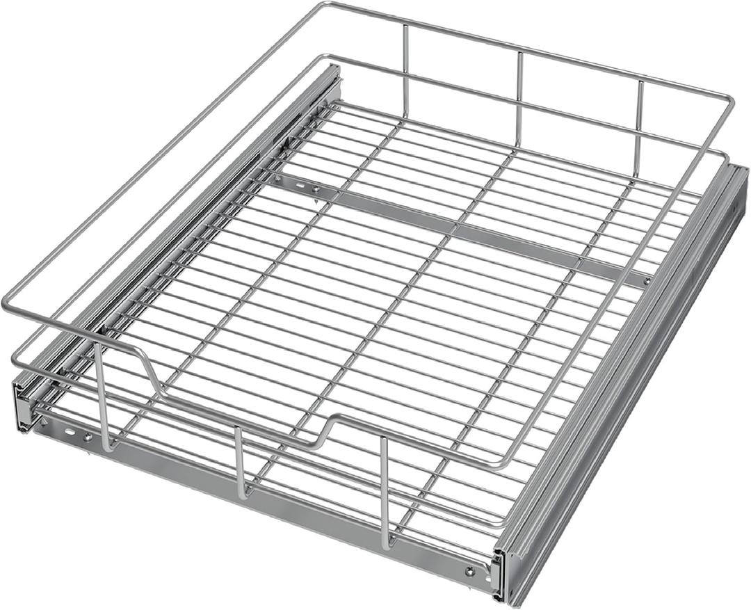 Pull Out Cabinet Organizer 17" W X 22" D, Slide Out Drawers For Kitchen Organizers and Storage, Pull Out Drawers For Cabinets Capacity Heavy Duty Caddy, Cabinet Shelves Chrome-Plated, Bathroom Pantry