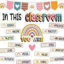 4 x VABAMNA 32pcs Classroom Bulletin Board Decorations Set - Boho Rainbow Motivational Words Cutouts Bulletin Decorations for Teachers School Classroom Bulletin Board