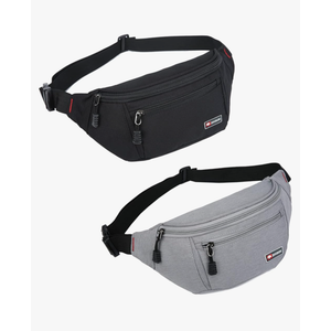 2 Packs Fanny Packs for Men and Women, Water Resistant Sports Waist Pack Bag Bum Bag for Travel Hiking Running (Black + Gray)
