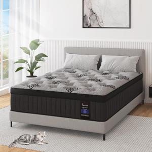 King Mattress, 9 Inch Hybrid Mattresses Bed in a Box with Gel Memory Foam & Pocket Spring, Euro Top, Medium Firm for Back Support & Pressure Relief, Motion Isolation, Grey