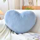 XVTRU Dusty Blue Heart Pillows, Cute Heart Decorative Pillow, Heart Shaped Throw Pillows for Bed, Faux Rabbit Fur Plush Hoom Decor Pillow Cushion for Chair Sofa Living Room (Large-19.6"x15.7")
