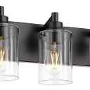 5-Light Bathroom Light Fixtures, 30 Inch Black Vanity Light with Cylinder Clear Glass Shade, Modern Vanity Lighting Fixtures Over Mirror, VL143-MB-5