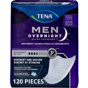Tena Men Overnight Incontinence Protective Guard, Bladder Control, Discrete, Overnight Absorbency, 120 (4x30)