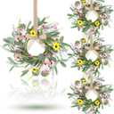 4 Pcs 9" Mini Spring Summer Flowered Wreath Floral Wedding Candle Rings Wreaths Kitchen Cabinet Wreaths with Ribbon for Pillars Wedding Table Centerpiece Farmhouse Party Home Door All Seasons Decor