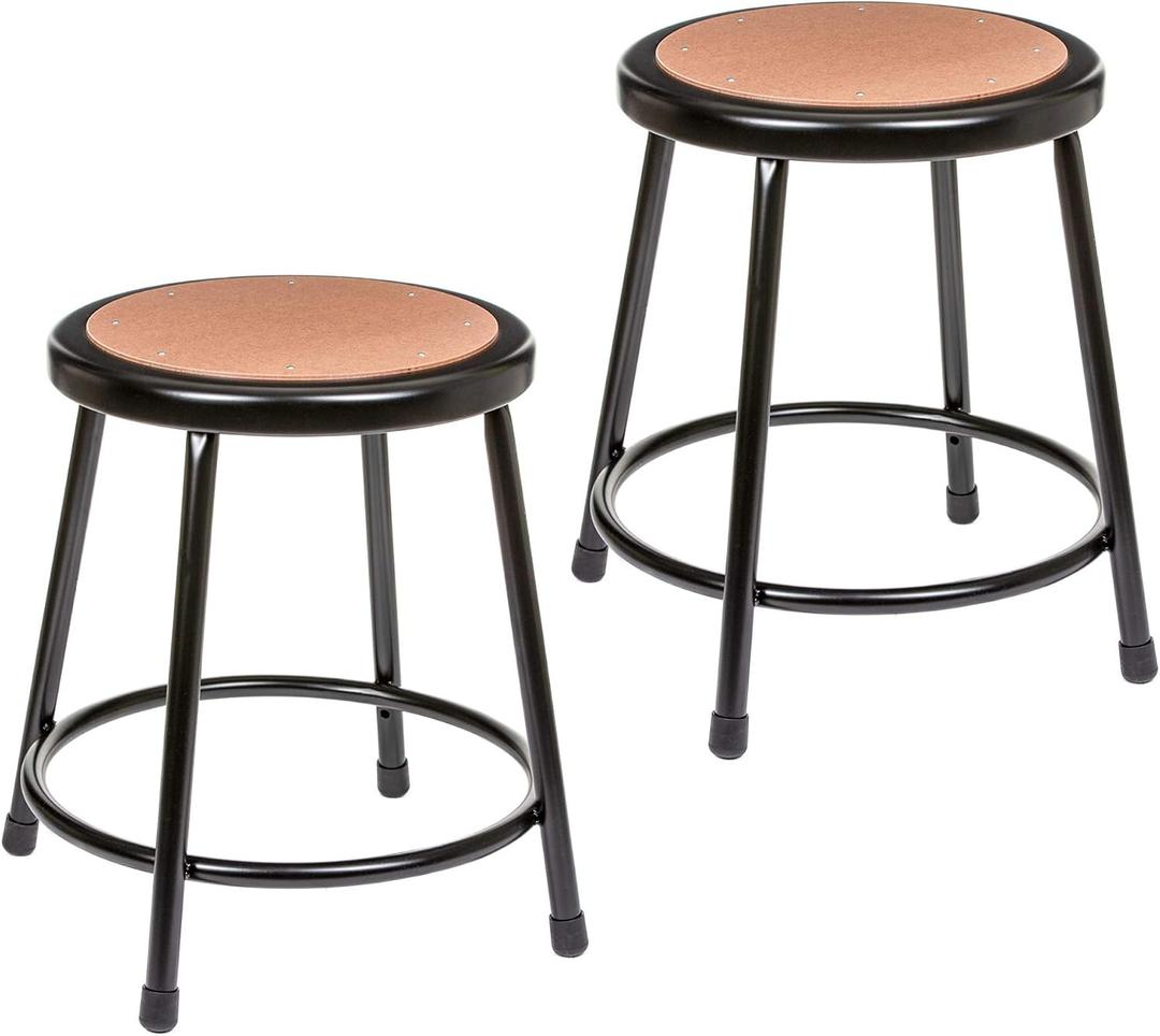 OEF Furnishings OEF6218-10/2 Premium Commercial-Grade All-Purpose Round Stool (18-inch Height, Black Frame, Masonite Wood Seat, 2-Pack)