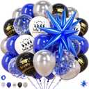 2 x 47pcs Royal Blue Silver Graduation Balloons, Class Of 2026 Graduation Decorations With Foil Starburst Balloons Confetti Latex Ribbons Grad For College High School Decoration Supplies