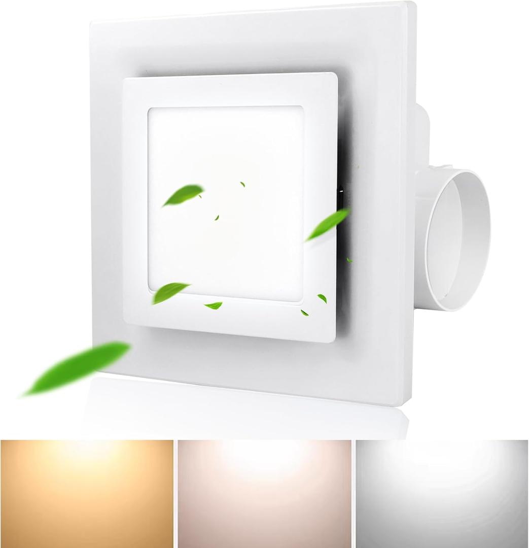 Exhaust Fan With Light, Color Change 3000K/4000K/6000K, Ultra Quiet Bathroom Fan 1.0 Sones 110 Cfm, White Ventilation for Shower/Restroom/Home/Office Exhaust Fan With Light, Color Change 3000K/4000K/6000K, Ultra Quiet Bathroom Fan 1.0 Sones 110 Cfm, White Ventilation for Shower/Restroom/Home/Office