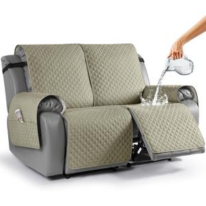 TAOCOCO Loveseat Recliner Cover Non-Slip Sofa Slipcover, Pet Cover for 2 Seat Recliner with Elastic Straps, Washable Reclining Loveseat Covers Recliner Furniture Protector (2 Seater, Sand)